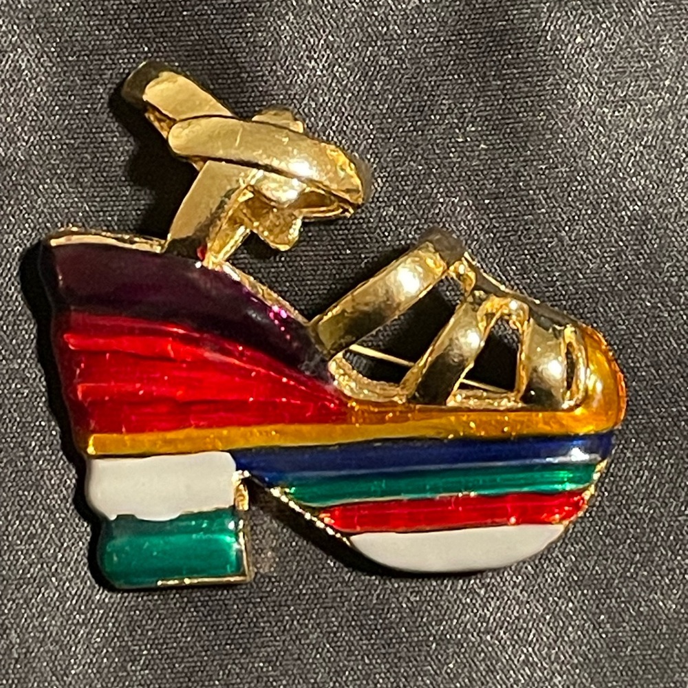 Vintage Colorful Enamel Platform Shoe Sandal Brooch Pin Ferragamo replica